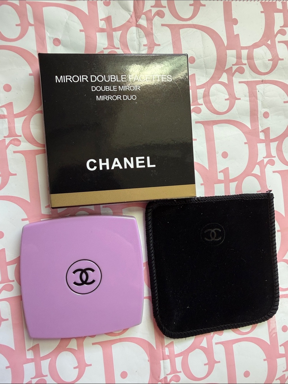 CHANEL Mirror Duo Lavender Compact Mirror Duo with Velvet Dustbag
